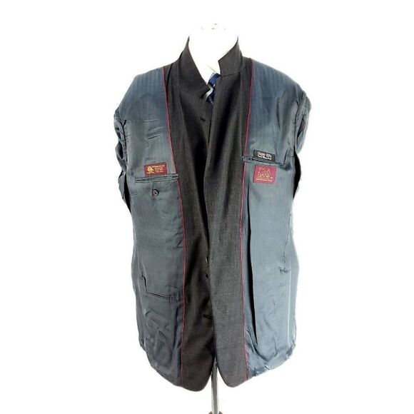 Jos A Bank Gordon Wool 2 Button Blazer 42L Gray Plaid W/ Blue Windowpane - Picture 10 of 11